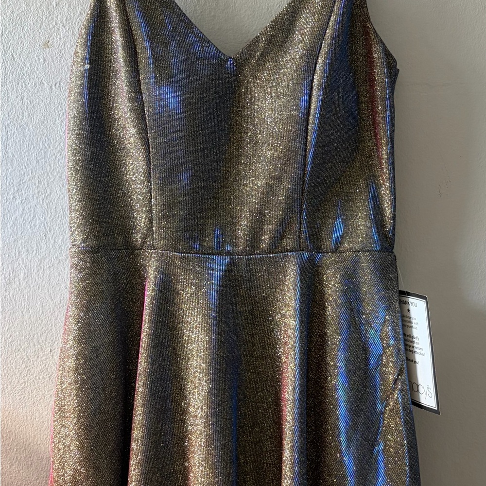 Macy's Glittering High Low Dress - Gold and Blue